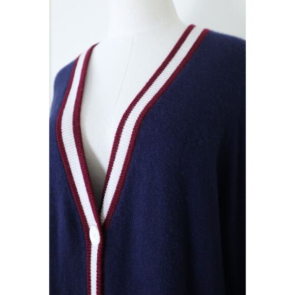 Equipment Size L Cashmere Cardigan Sweater Button Front Navy Red White Stripe - Picture 4 of 12